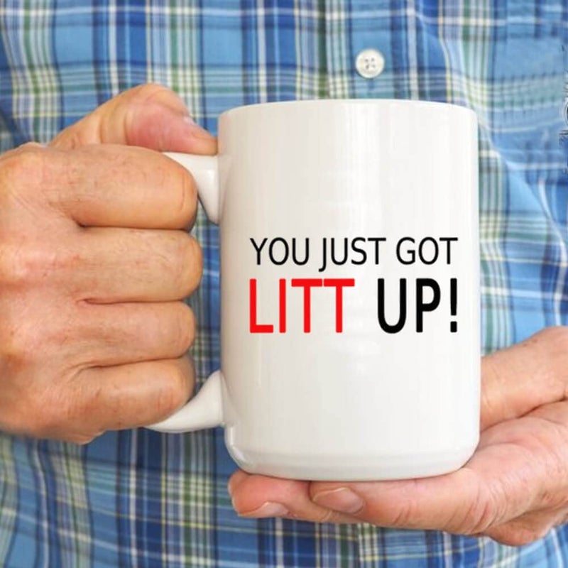 J.Ehonace 15oz 'You Just Got Litt Up' Coffee Cup - Double-Sided Funny Mug Gift for Suits Fans, White Ceramic with Sassy Quote - Image 2